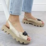 Womens perforated metallic gold platform sandals Potocki SZ12610 - Image 6