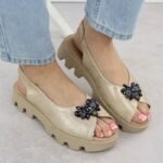 Womens perforated metallic gold platform sandals Potocki SZ12610 - Image 7