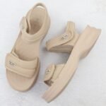 Womens sandals with thick soles and Velcro, beige Potocki 105300 - Image 4