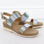 Womens wedge sandals, blue braided, Potocki 45302 - Image 2