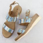 Womens wedge sandals, blue braided, Potocki 45302 - Image 3