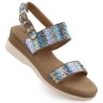 Womens wedge sandals, blue braided, Potocki 45302 - Image 4