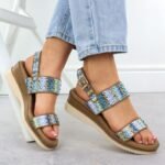 Womens wedge sandals, blue braided, Potocki 45302 - Image 5
