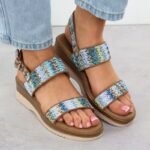 Womens wedge sandals, blue braided, Potocki 45302 - Image 7