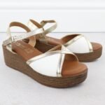 Womens wedge sandals in white and gold S.Barski PL51-324 - Image 2