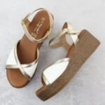 Womens wedge sandals in white and gold S.Barski PL51-324 - Image 3