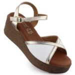 Womens wedge sandals in white and gold S.Barski PL51-324 - Image 4
