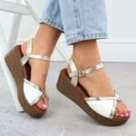 Womens wedge sandals in white and gold S.Barski PL51-324 - Image 5