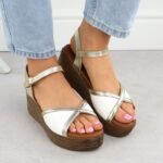Womens wedge sandals in white and gold S.Barski PL51-324 - Image 6