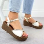 Womens wedge sandals in white and gold S.Barski PL51-324 - Image 7