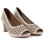 Beige open toe pumps with openwork heel, Jezzi ASA283-7 - Image 3