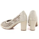 Beige open toe pumps with openwork heel, Jezzi ASA283-7 - Image 4