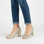 Beige open toe pumps with openwork heel, Jezzi ASA283-7 - Image 5