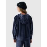 Girls velour sweatshirt with hood, unzipped, 4F 4FJWAW24TSWSF1216-31S - Image 2