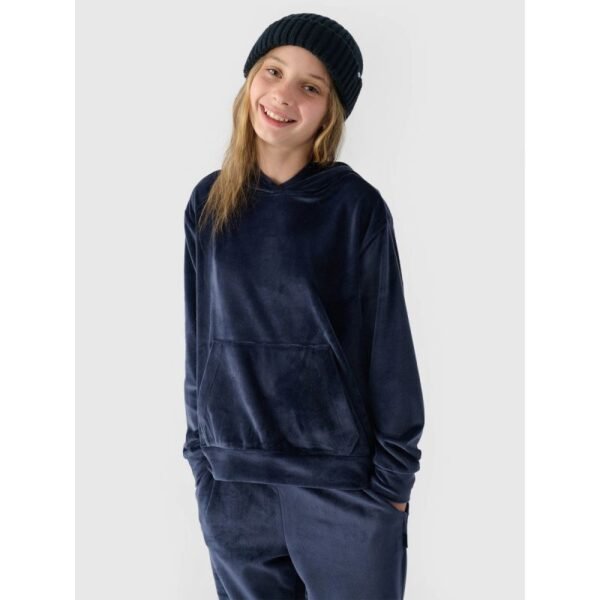 Girls velour sweatshirt with hood, unzipped, 4F 4FJWAW24TSWSF1216-31S