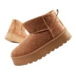 Lee Cooper womens winter snow boots, fashionable fur lined ankle boots, brown