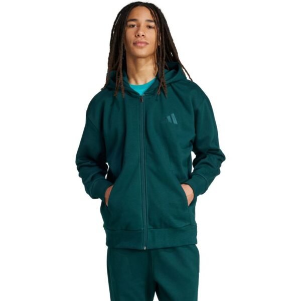 Mens adidas ALL SZN Fleece Full-Zip Sweatshirt Green JX5101