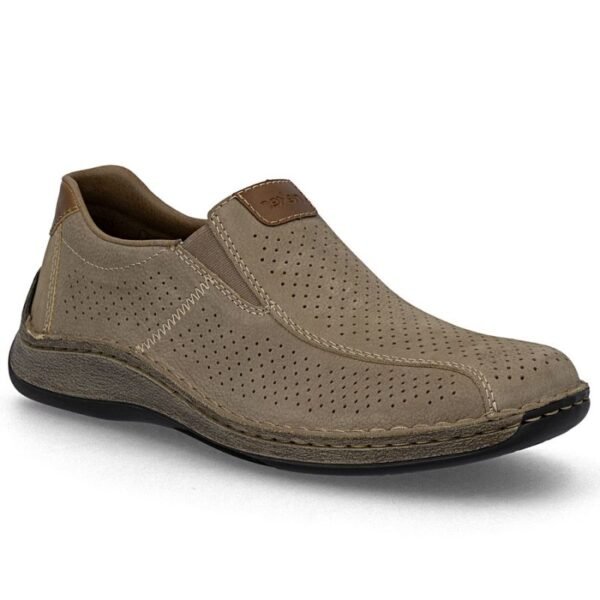 Mens leather openwork slip-on shoes, brown, Rieker 05272-64