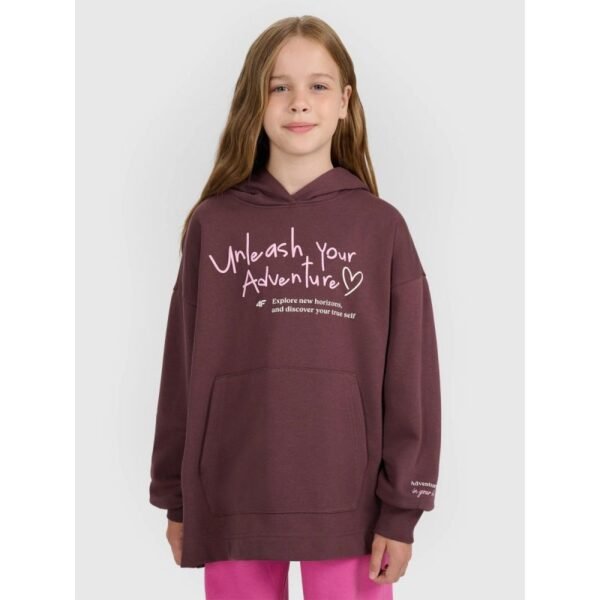 Oversized sweatshirt with hood, unzipped, for girls, 4F 4FJRAW25TSWSF2429-51S