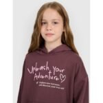 Oversized sweatshirt with hood, unzipped, for girls, 4F 4FJRAW25TSWSF2429-51S - Image 3