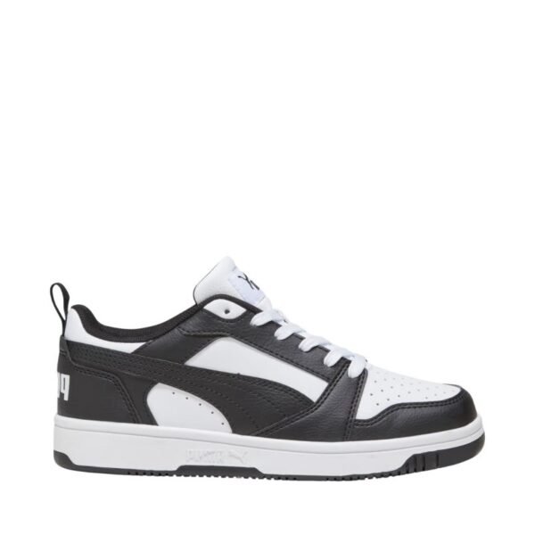 Puma Rebound V6 Lo Mid kids shoes white and black 393833 01