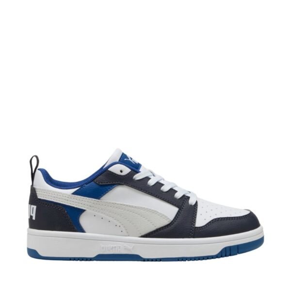 Puma Rebound V6 Lo Mid kids shoes white and blue 393833 28