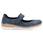 Rieker N4299-14 womens comfortable velcro shoes, openwork, blue - Image 2