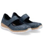 Rieker N4299-14 womens comfortable velcro shoes, openwork, blue - Image 3