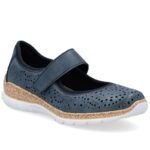 Rieker N4299-14 womens comfortable velcro shoes, openwork, blue