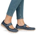 Rieker N4299-14 womens comfortable velcro shoes, openwork, blue - Image 5