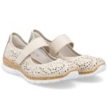 Rieker N4299-60 comfortable womens shoes with openwork velcro in beige - Image 3