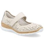Rieker N4299-60 comfortable womens shoes with openwork velcro in beige