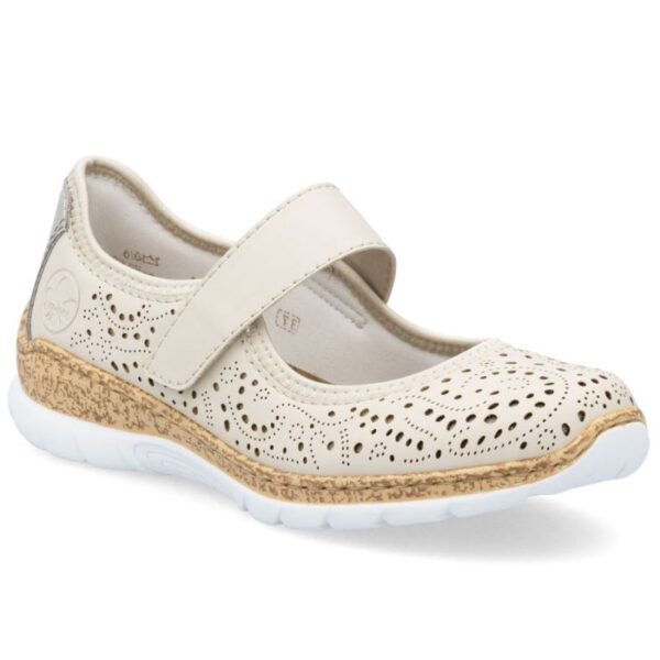 Rieker N4299-60 comfortable womens shoes with openwork velcro in beige