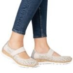 Rieker N4299-60 comfortable womens shoes with openwork velcro in beige - Image 5