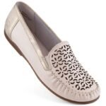 Rieker W RKR658 comfortable leather openwork shoes, beige