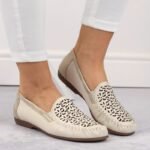 Rieker W RKR658 comfortable leather openwork shoes, beige - Image 3