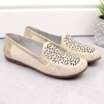 Rieker W RKR658 comfortable leather openwork shoes, beige - Image 5