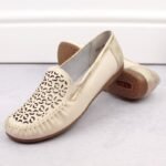 Rieker W RKR658 comfortable leather openwork shoes, beige - Image 6