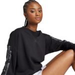 Womens adidas Animal Print 3-Stripes French Terry Sweatshirt Black JM1835 - Image 5