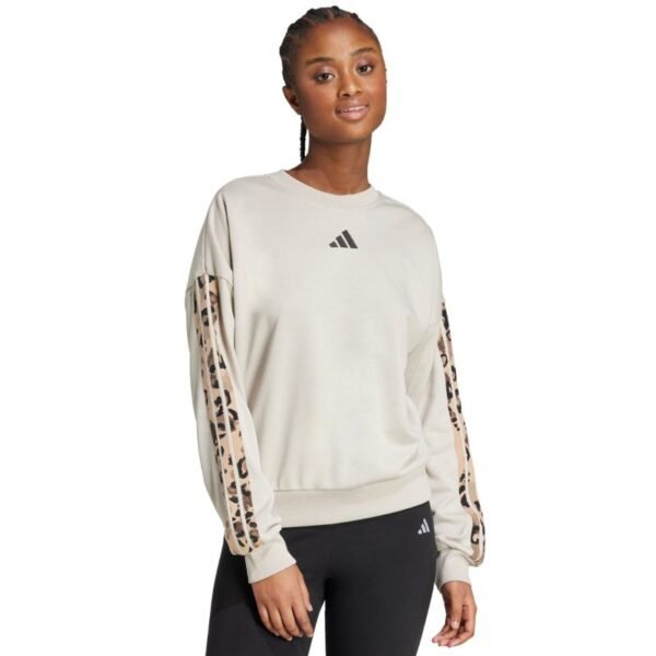 Womens adidas Animal Print 3-Stripes French Terry Sweatshirt Cream JM1836