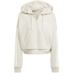 Womens adidas Essentials 3-Stripes French Terry Quarter-Zip Hoodie Beige JN1958 - Image 2