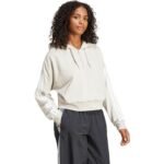 Womens adidas Essentials 3-Stripes French Terry Quarter-Zip Hoodie Beige JN1958 - Image 4