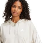 Womens adidas Essentials 3-Stripes French Terry Quarter-Zip Hoodie Beige JN1958 - Image 5