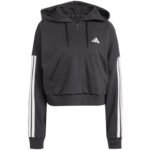 Womens adidas Essentials 3-Stripes French Terry Quarter-Zip Hoodie Black JN1956 - Image 2