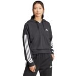 Womens adidas Essentials 3-Stripes French Terry Quarter-Zip Hoodie Black JN1956