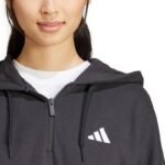 Womens adidas Essentials 3-Stripes French Terry Quarter-Zip Hoodie Black JN1956 - Image 5