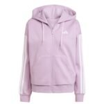 Womens adidas Essentials 3-Stripes Full-Zip Fleece Hoodie Purple JY3080 - Image 2