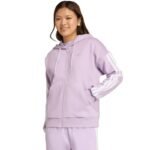 Womens adidas Essentials 3-Stripes Full-Zip Fleece Hoodie Purple JY3080