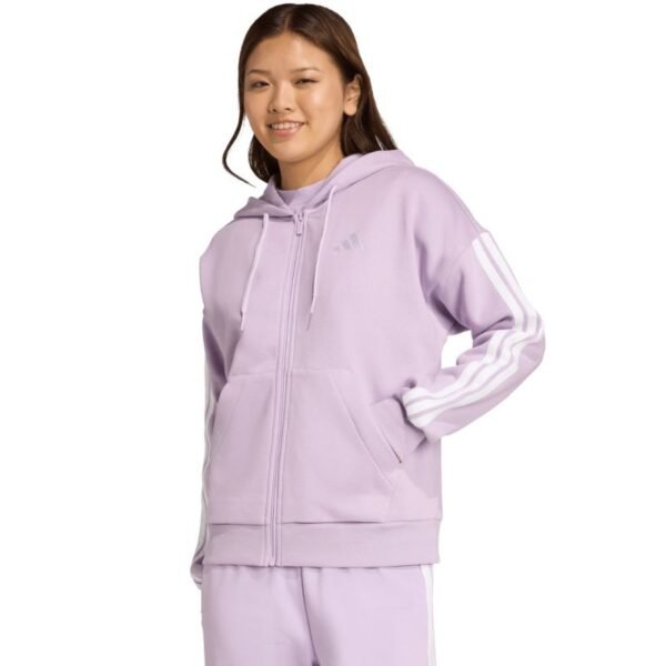 Womens adidas Essentials 3-Stripes Full-Zip Fleece Hoodie Purple JY3080