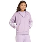 Womens adidas Essentials 3-Stripes Full-Zip Fleece Hoodie Purple JY3080 - Image 4